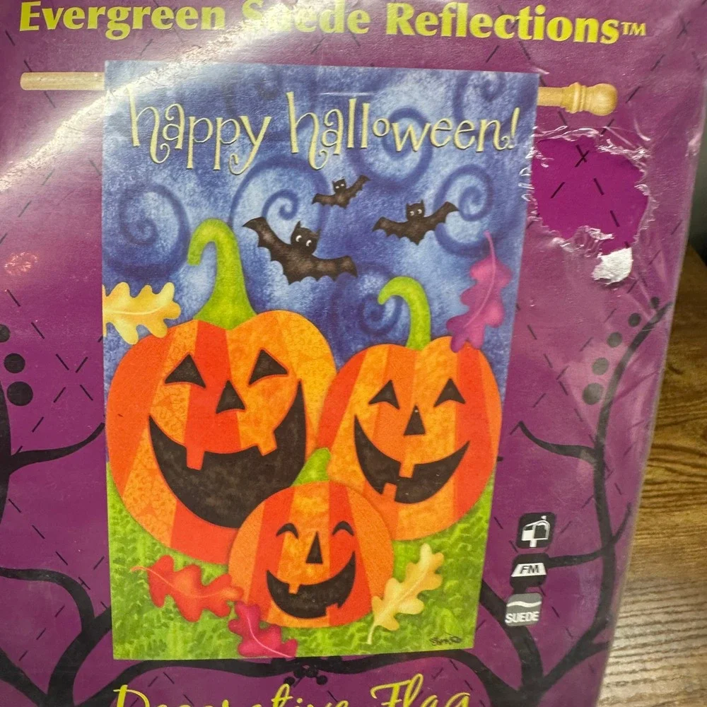 Evergreen Suede Reflections Halloween House Flag Spooky Boos Pumpkins 29x43 NEW